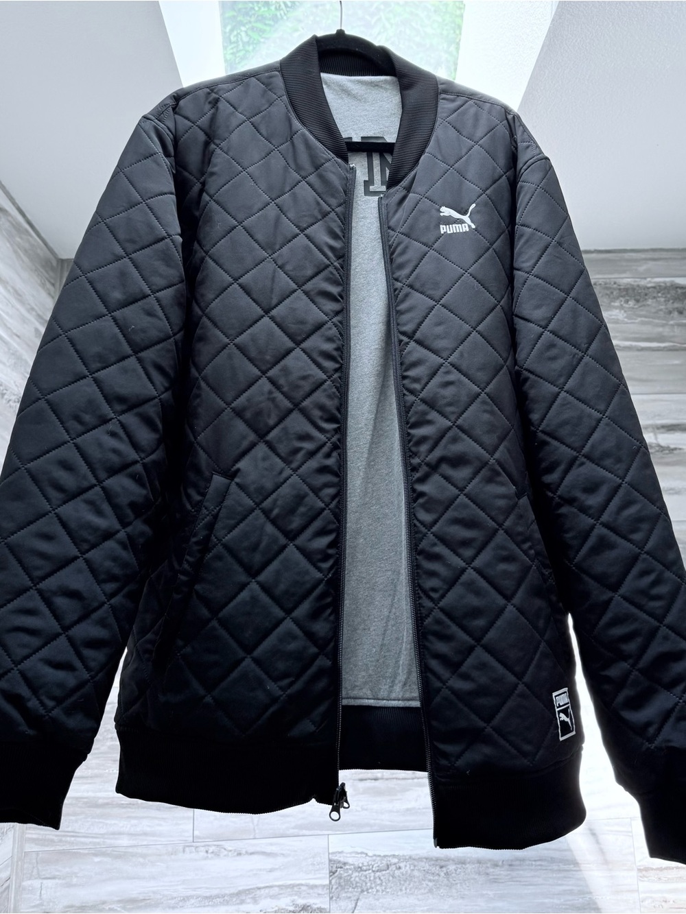 Puma Black Quilted Bomber Jacket - Reversible!
